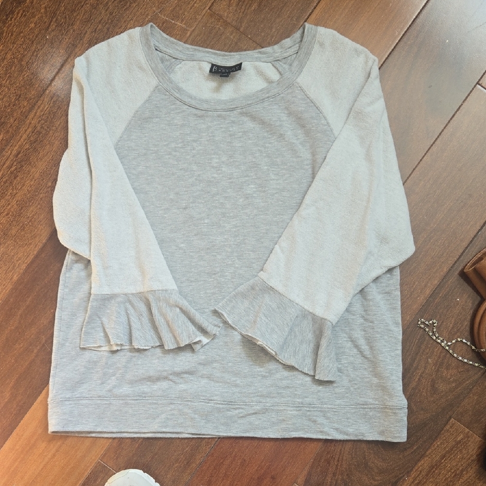 LOFT Light Gray Ruffle Sleeve Sweatshirt